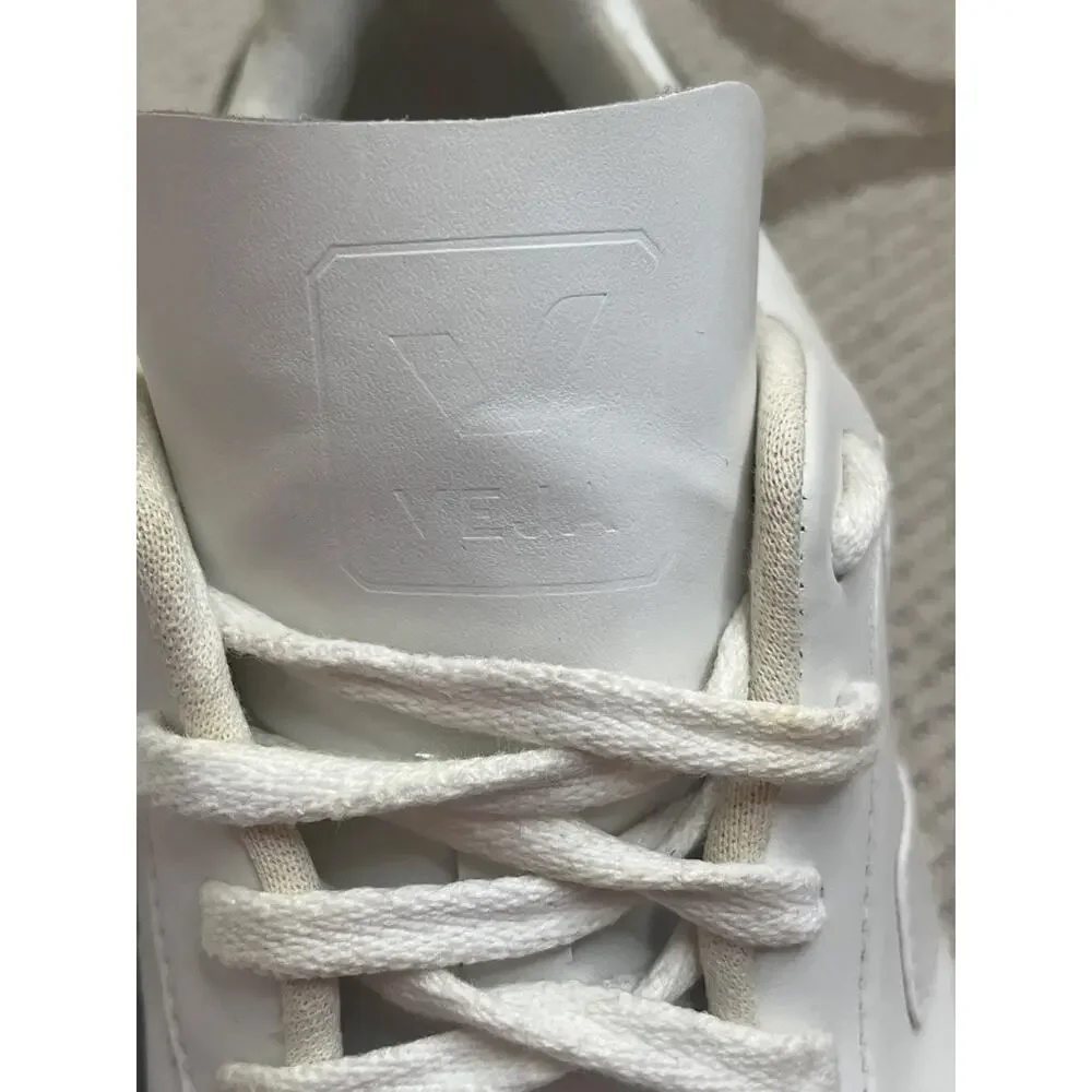 Veja V-10 sneakers all-white leather perforated toes lace.up sneakers, size 10